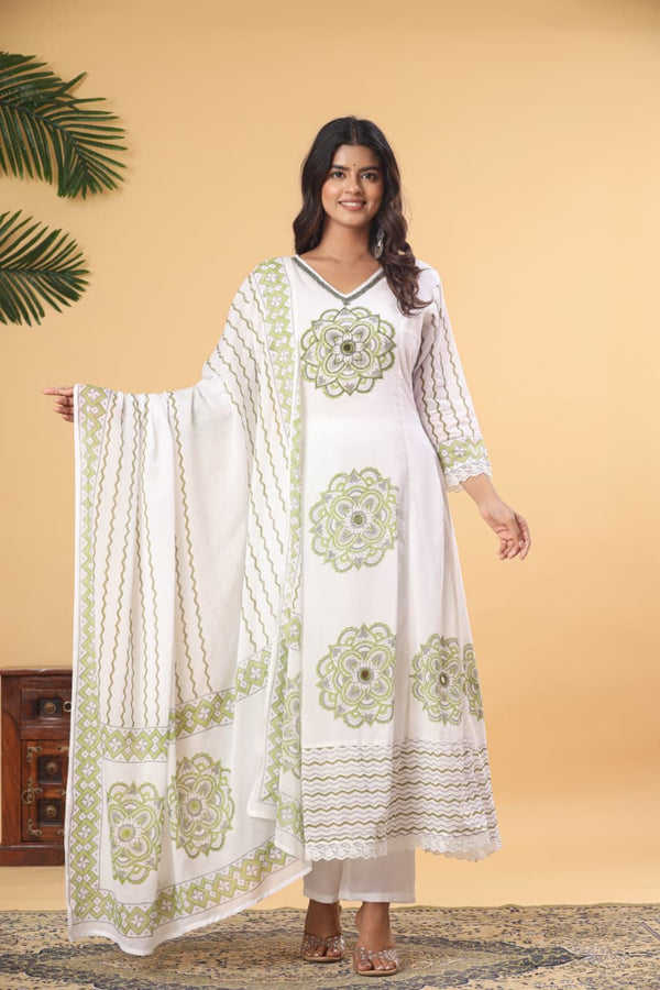 Block Print Anarkali Suit Set