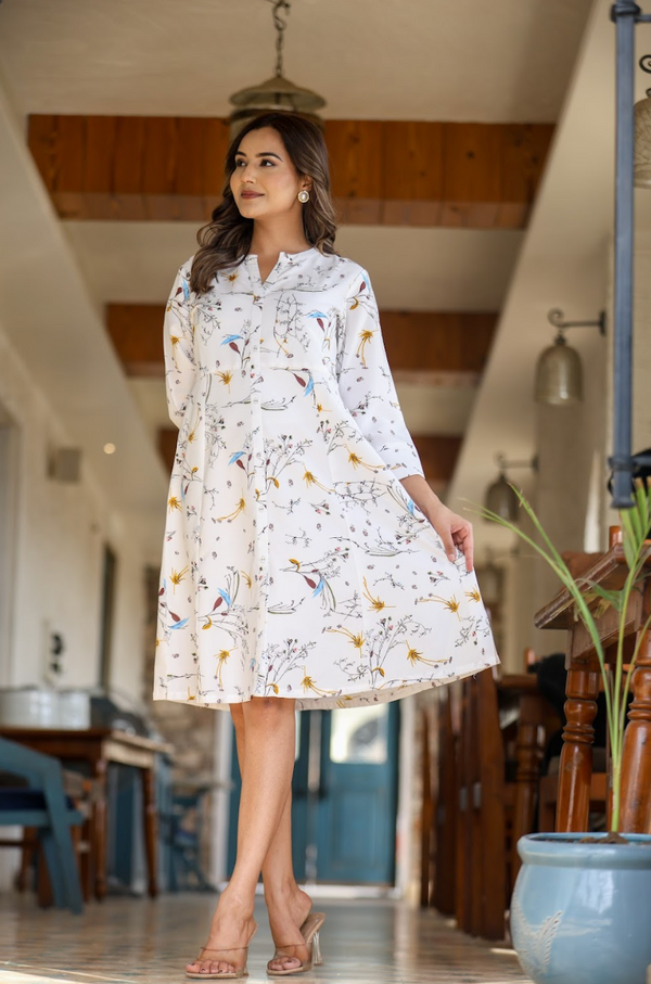 White Multi-Print Kurta in Natural Rayon