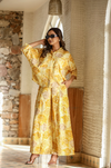 Yellow Printed Rayon 2-Piece Suit Set with Foil Accents