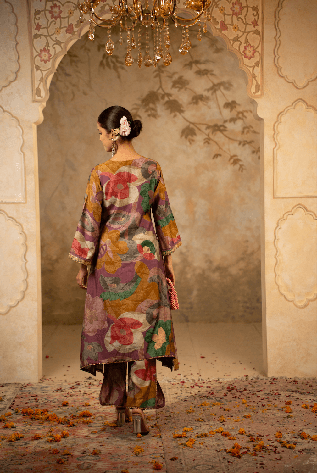 A-Line Kurta Set with Dupatta - Dark Mauve