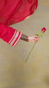 Red Chinnon Suit Set with Gold Embellished Drape
