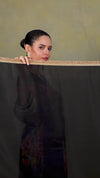 Black Chinnon Suit Set with Gold Embellished Drape