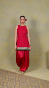 Bright Red Brocade Kurti Set with Pleated Salwar