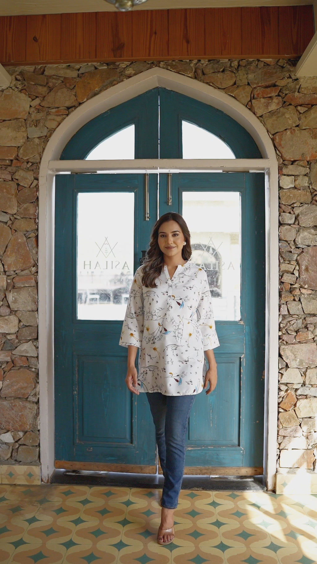 White Multi-Print Top in Natural Rayon