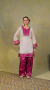 Off White & Rani Pink Embroidered Suit Set