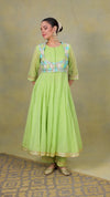 Pista Green Anarkali Set with Embroidered Jacket