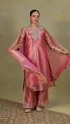 Blush Pink Tissue-Silk Suit Set with Zardozi Embroidery